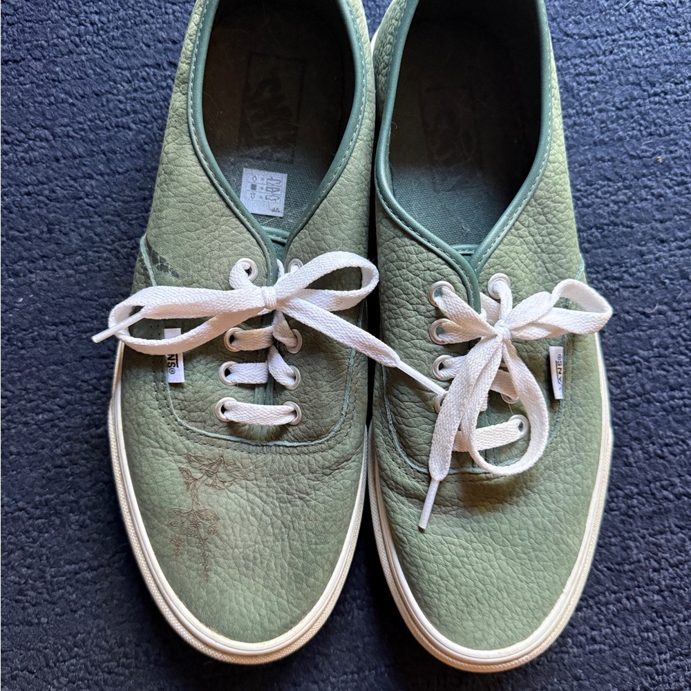 Vans custom Green Leather skate shoe with Flower design